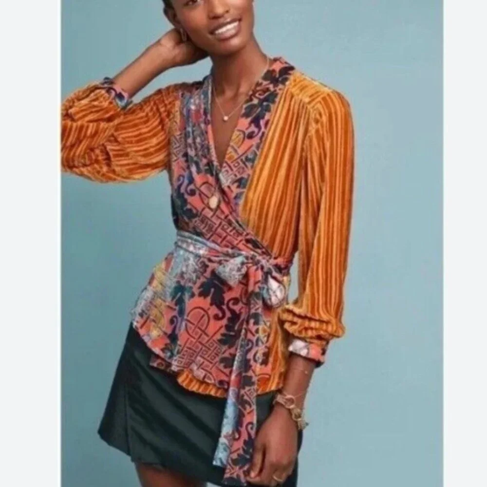 Moulinette Soeurs Velvet Wrap Top by Anthropologie – Size Large - Picture 1 of 14